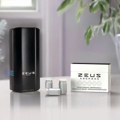 Zeus Arc S2 vaporizer with ArcPods and box on table - portable dry herb and concentrate vaporizer engineered in Germany for consistent vaping sessions